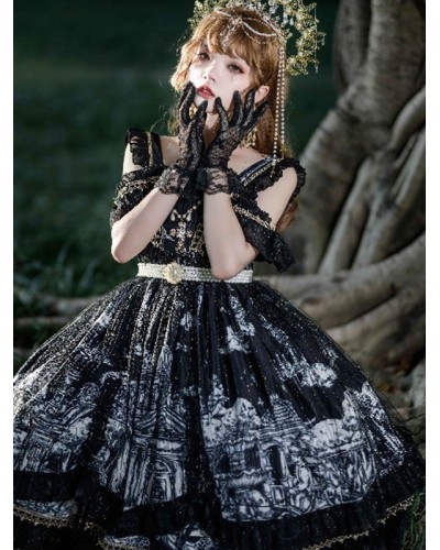 Gothic Lolita Dresses Lace Ruffles Black White