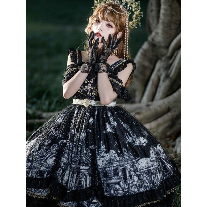 Gothic Lolita Dresses Lace Ruffles Black White