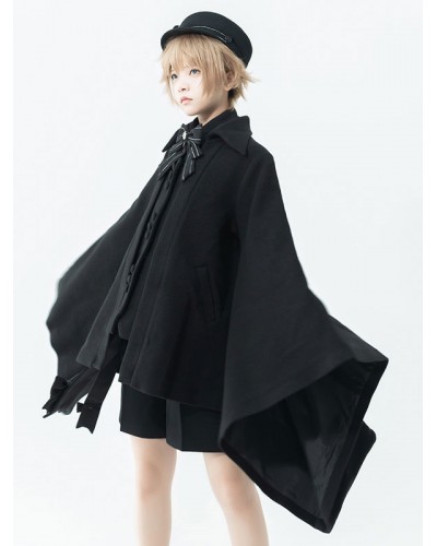 【Pre-sell】 Lolita Ouji Fashion Knight Of Rounds Black Handkerchief Hem Design Cloak Coat Gothic Daily Casual Tea Party