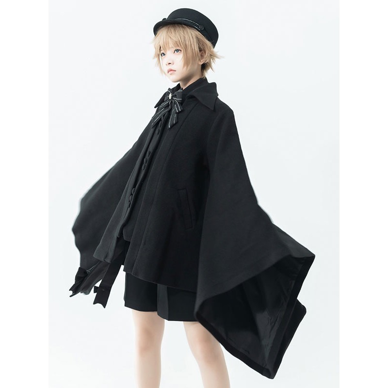 【Pre-sell】 Lolita Ouji Fashion Knight Of Rounds Black Handkerchief Hem Design Cloak Coat Gothic Daily Casual Tea Party