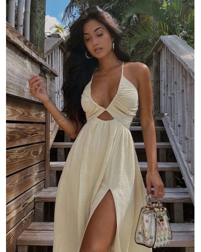 Birthday Summer Dress Ecru White V-Neck Beach Dress Sexy Dating