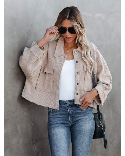 Women 's Jacket Khaki Front Button High Waist Oversized Relaxed Fit Spring Fall Street Outerwear Casual Street Wear Office  Career