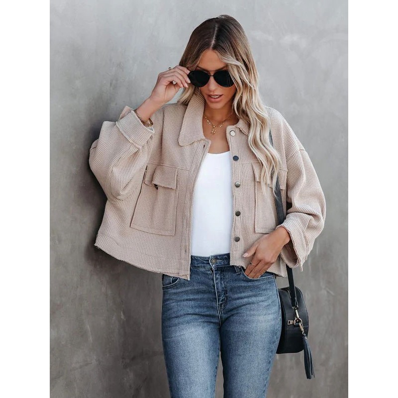 Women 's Jacket Khaki Front Button High Waist Oversized Relaxed Fit Spring Fall Street Outerwear Casual Street Wear Office  Career