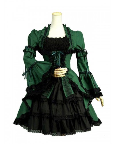 Women Green Costumes Lace Marie Antoinette Costume Polyester Dress 's 18th Century Costume Tunic Retro