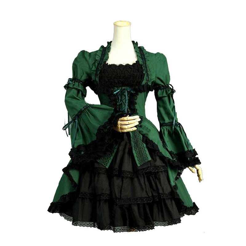 Women Green Costumes Lace Marie Antoinette Costume Polyester Dress 's 18th Century Costume Tunic Retro