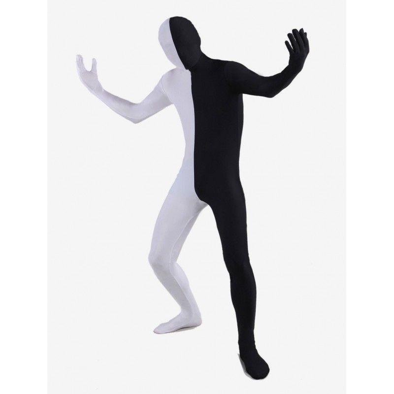 Unisex Morph Suit Black And White Two Tone Lycra Spandex Zentai Suit Full Body Suit