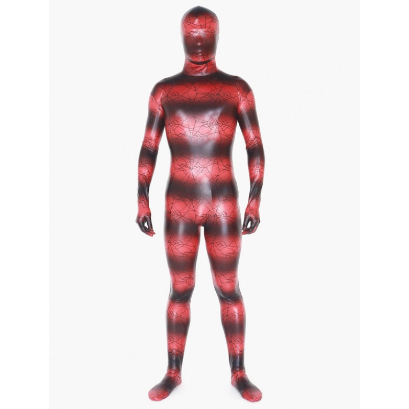 Unisex Red Shiny Metallic Zentai Suit Monster Full Bodysuit Costume Halloween