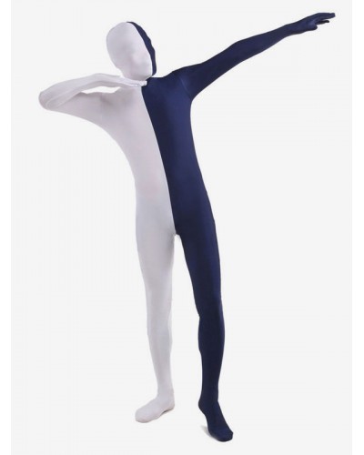 Unisex Dark Navy And White Two Tone Zentai Suit Full Body Lycra Spandex Bodysuit