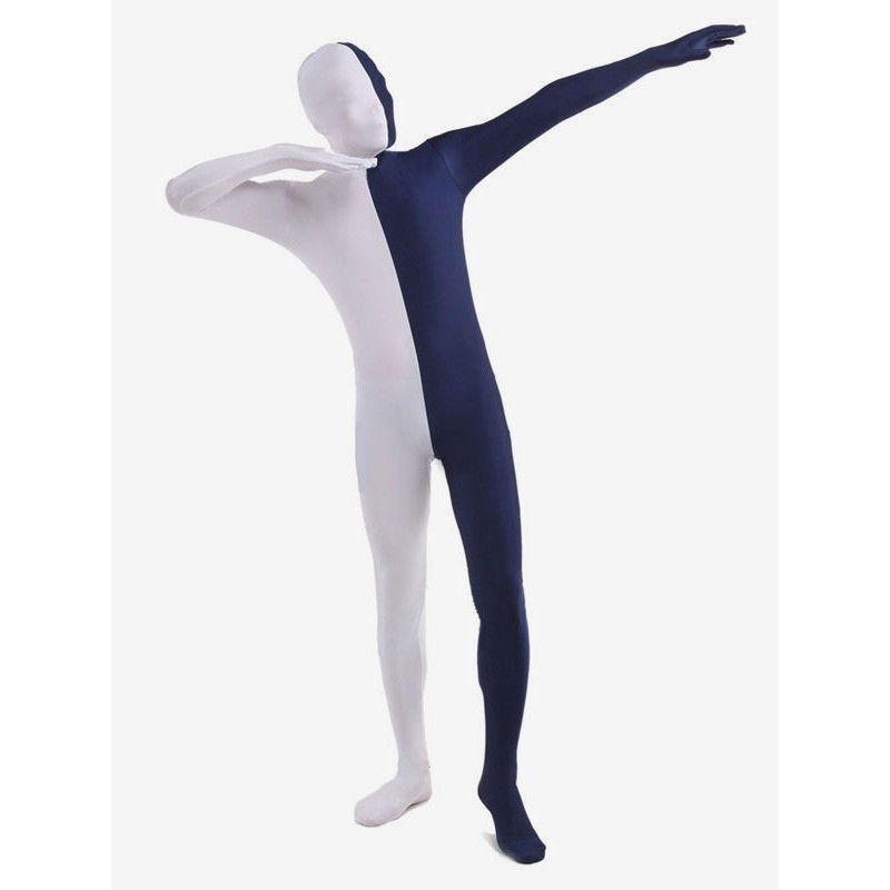 Unisex Dark Navy And White Two Tone Zentai Suit Full Body Lycra Spandex Bodysuit