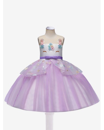 Girls Carnival Costumes For Kids Royal Purple Unicorn Cotton Tutu Dress Child Cosplay Wears