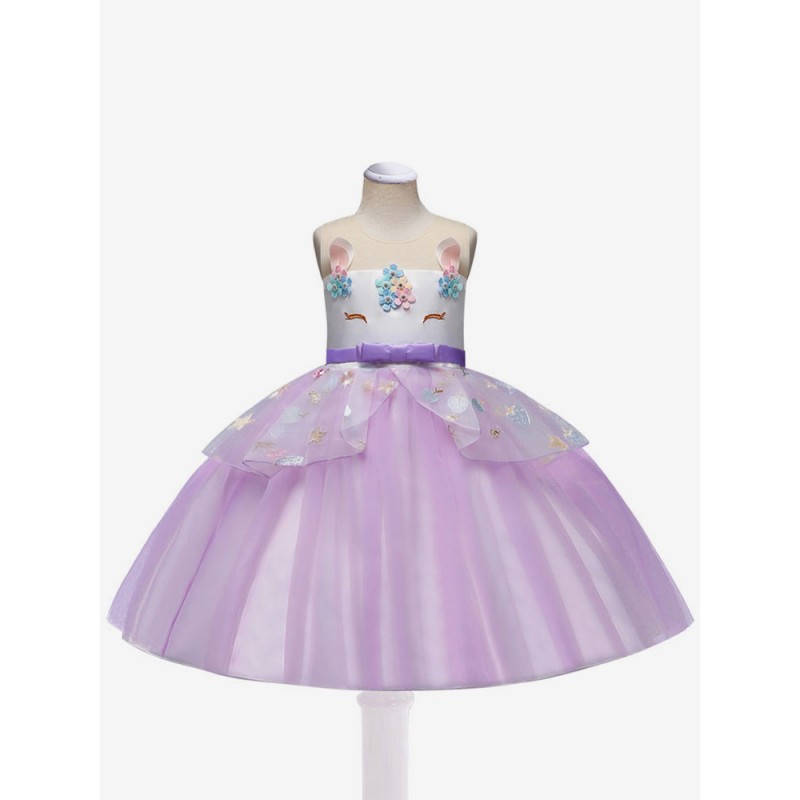 Girls Carnival Costumes For Kids Royal Purple Unicorn Cotton Tutu Dress Child Cosplay Wears