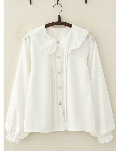 Sweet Lolita Blouse Frill Peter Pan Collar Chiffon White Lolita Shirt Spring Summer