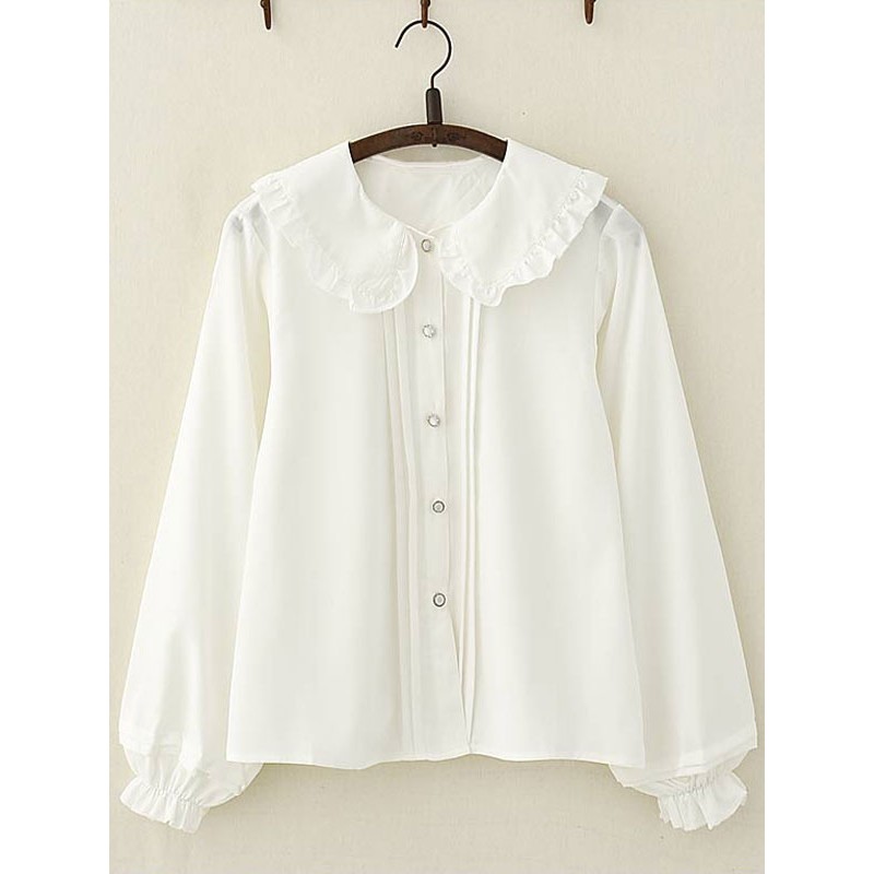 Sweet Lolita Blouse Frill Peter Pan Collar Chiffon White Lolita Shirt Spring Summer