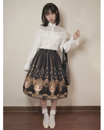 Classic Lolita Shirt Lace Trim Ruffle Cotton White Lolita Blouse Tops Classic  Traditional Daily Casual Tea Party