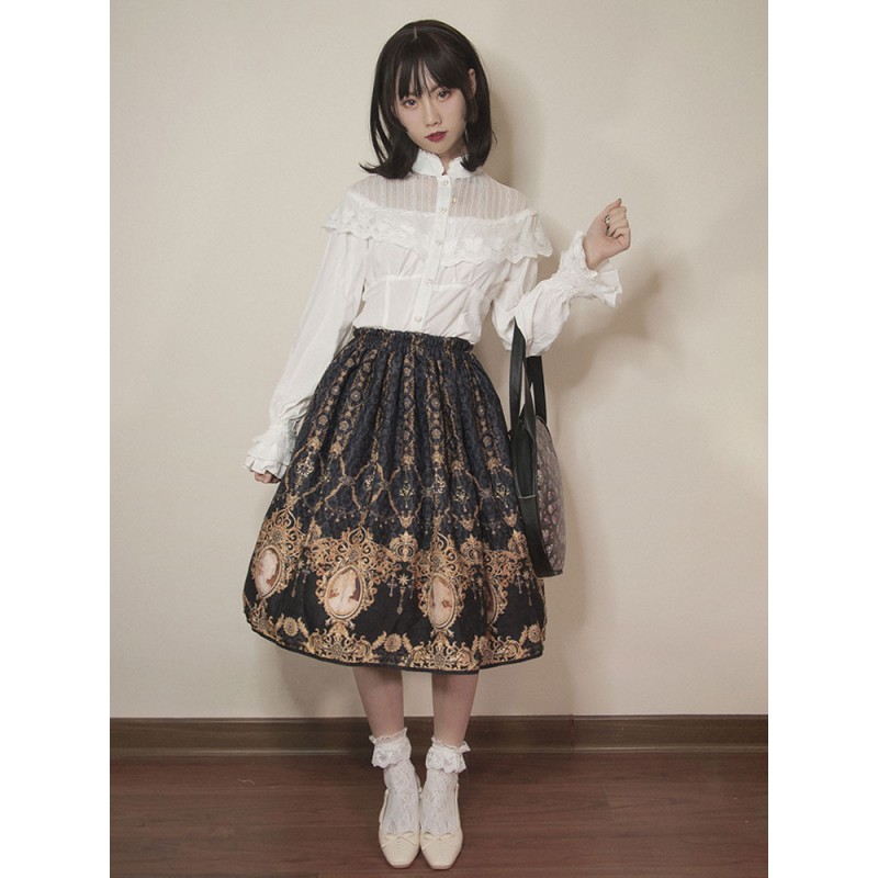 Classic Lolita Shirt Lace Trim Ruffle Cotton White Lolita Blouse Tops Classic  Traditional Daily Casual Tea Party