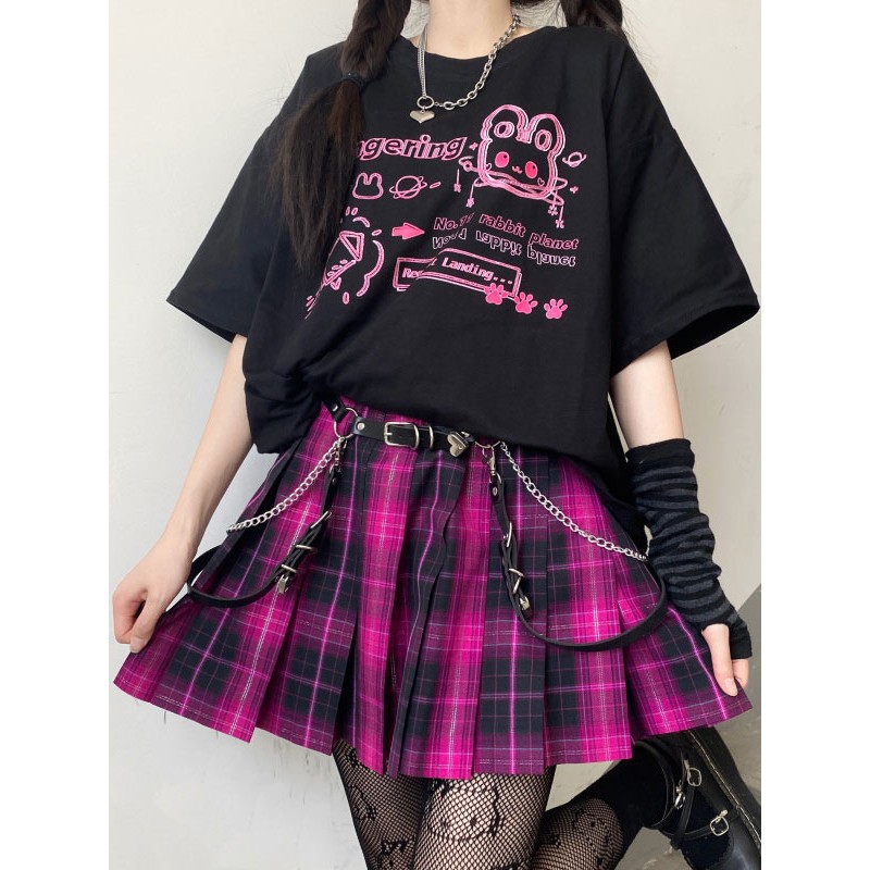 Lolita Blouse For Women Black Polyester Jewel Short Sleeves Lolita T-Shirt