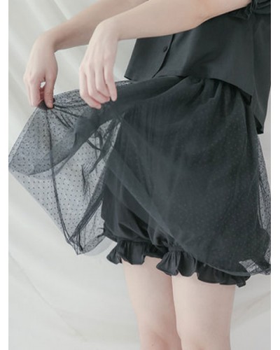 Classic Lolita Bloomer Tulle Polka Dot Cotton Black Lolita Shorts