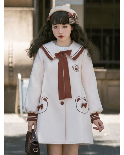 Lolita Coats Ecru White Bows Polyester Overcoat Coat Lolita Outwears Sweet Fall Winter