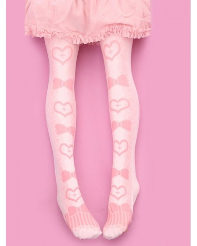 Sweet Lolita Stockings Pink Velvet Heart Bow Printed Lolita Knee High Socks Daily Casual