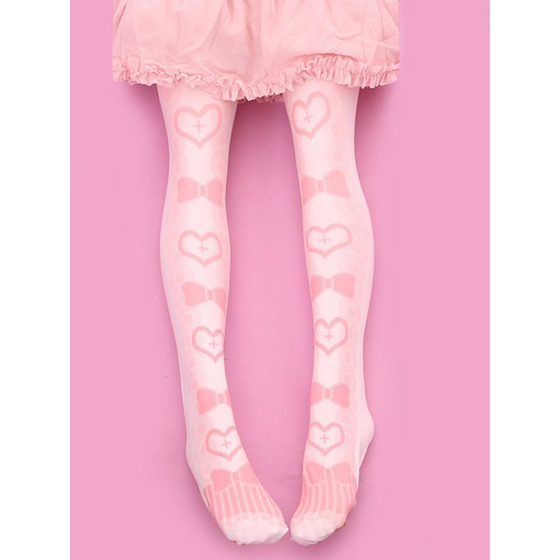 Sweet Lolita Stockings Pink Velvet Heart Bow Printed Lolita Knee High Socks Daily Casual