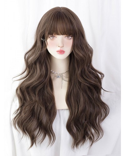 Lolita Wig Long Tousled Heat-resistant Fiber Deep Brown Lolita Accessories Sweet Daily Casual Tea Party