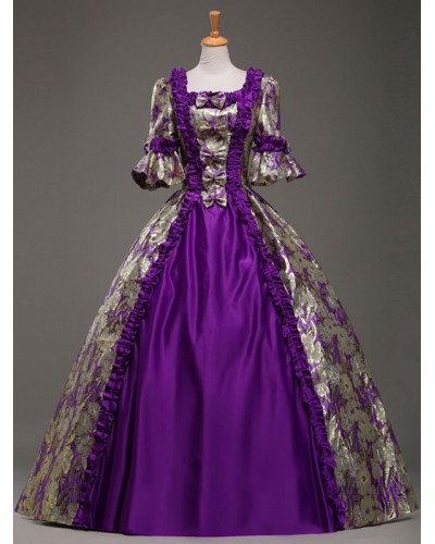 Victorian Dress Costume Purple Queen Royal Court Bow Synthetic Half Sleeves Women's Ball Gown Victorian Era Clothing Costumes For Women ROCOCO Halloween Holiday Pageant