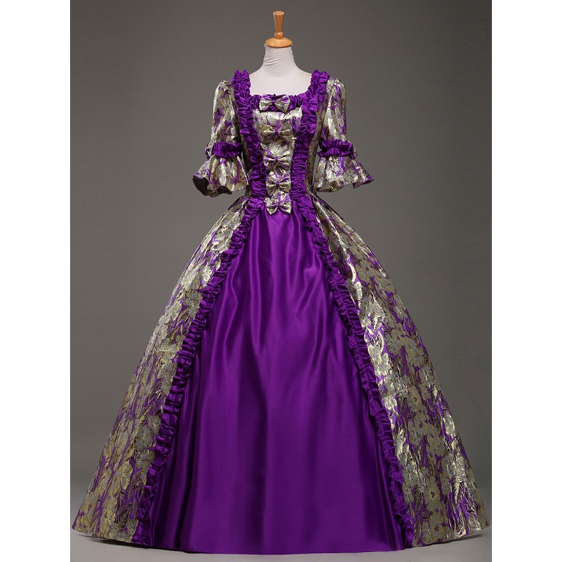 Victorian Dress Costume Purple Queen Royal Court Bow Synthetic Half Sleeves Women's Ball Gown Victorian Era Clothing Costumes For Women ROCOCO Halloween Holiday Pageant