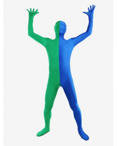 Unisex Blue And Green Two Tone Zentai Suit Full Body Lycra Spandex Bodysuit