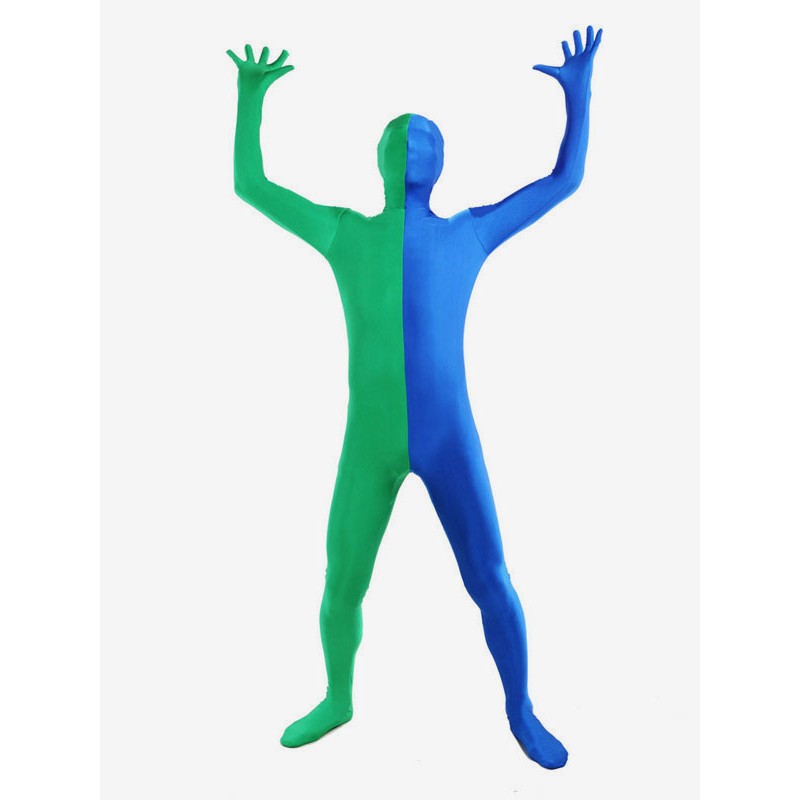 Unisex Blue And Green Two Tone Zentai Suit Full Body Lycra Spandex Bodysuit