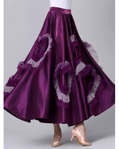 Women Ballroom Dance Costumes Purple 's Lycra Spandex Ruffles Long Skirt Dancing Wear Skirts