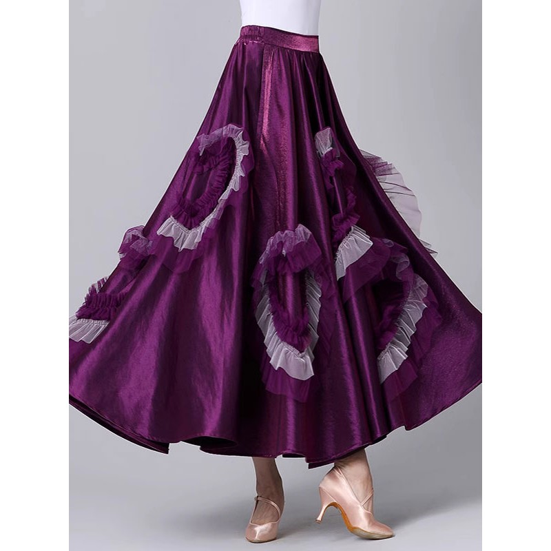 Women Ballroom Dance Costumes Purple 's Lycra Spandex Ruffles Long Skirt Dancing Wear Skirts