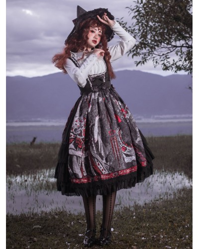 Lolita JSK Dress Black Silver Sleeveless Bows Polyester Fiber Lolita Jumper Skirts Gothic