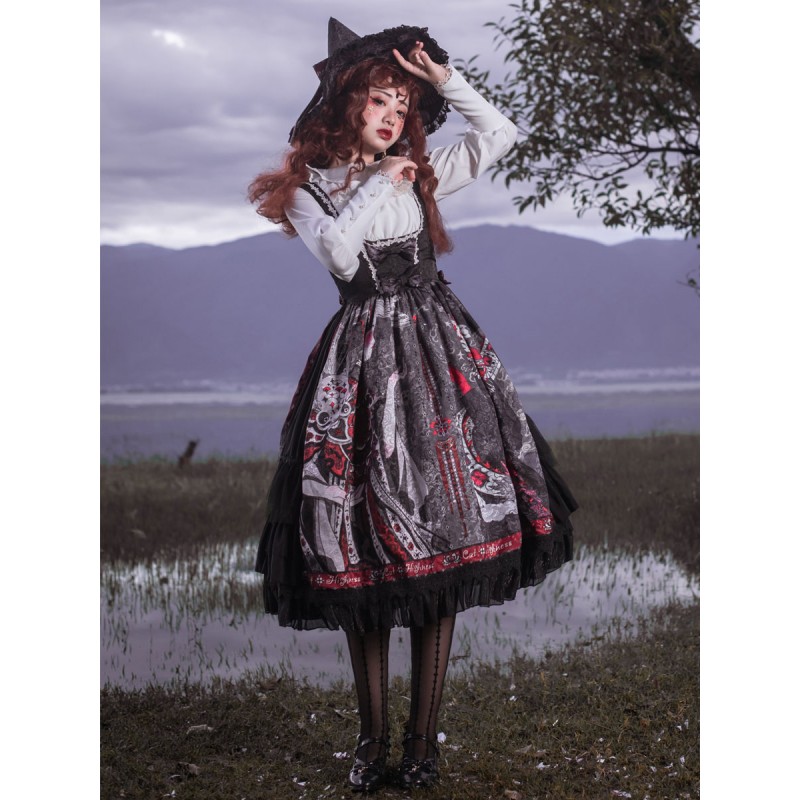 Lolita JSK Dress Black Silver Sleeveless Bows Polyester Fiber Lolita Jumper Skirts Gothic