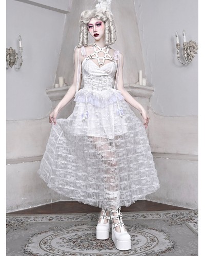 Gothic Lolita Punk Dresses Lace Up Lace White Dresses