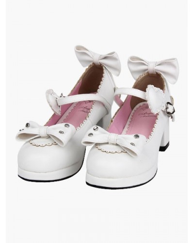 White Lolita Heels Bow Scalloped Buckle Lolita Shoes