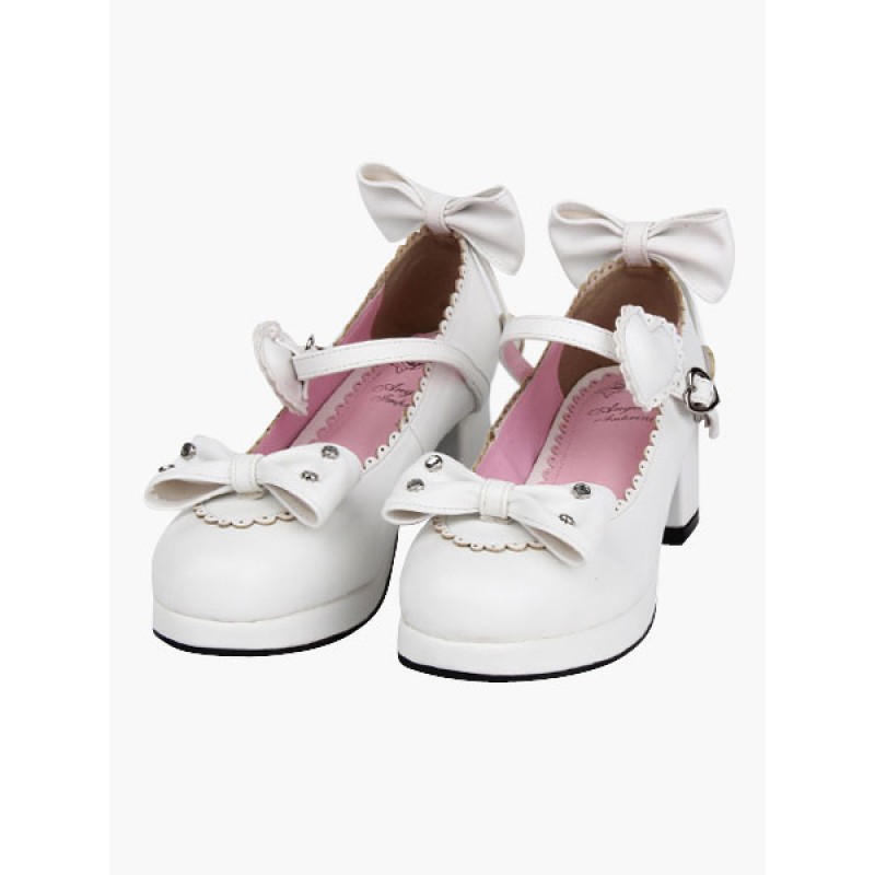 White Lolita Heels Bow Scalloped Buckle Lolita Shoes