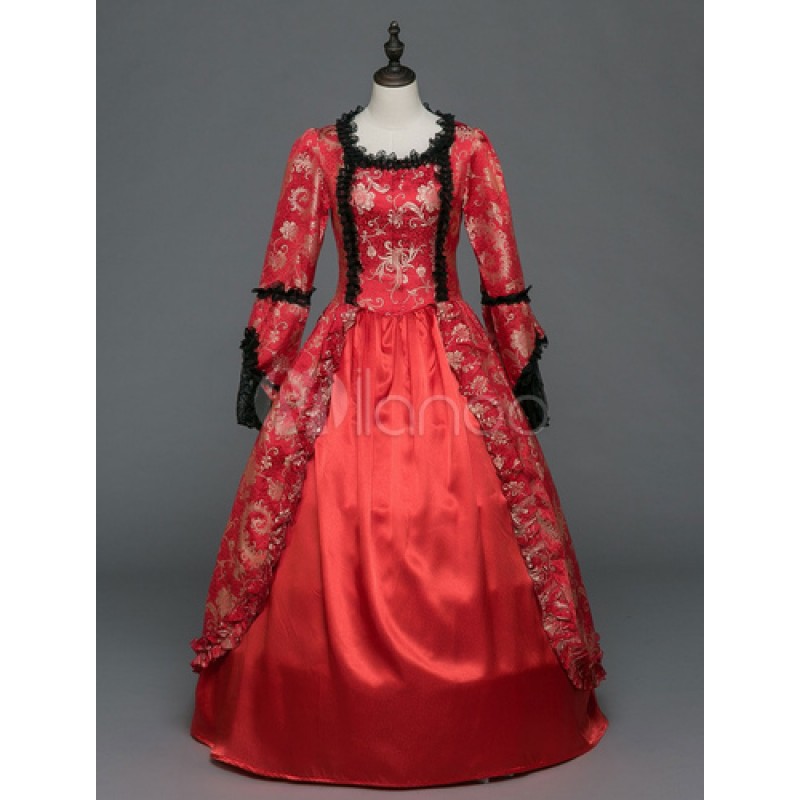 Women Retro Costume Halloween Victoria Ball Gowns Royal Long Sleeve Vintage Costume Dresses Sets Baroque