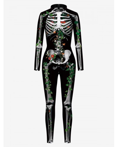 Women Halloween Zentai Jumpsuit Green Scary Skeleton Halloween Lycra Spandex Catsuit