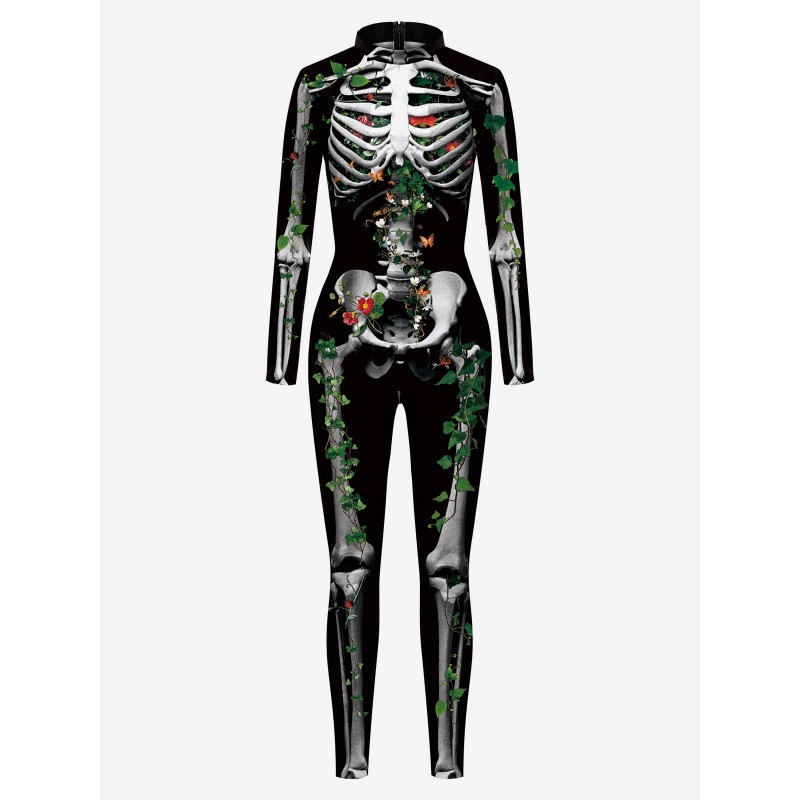 Women Halloween Zentai Jumpsuit Green Scary Skeleton Halloween Lycra Spandex Catsuit