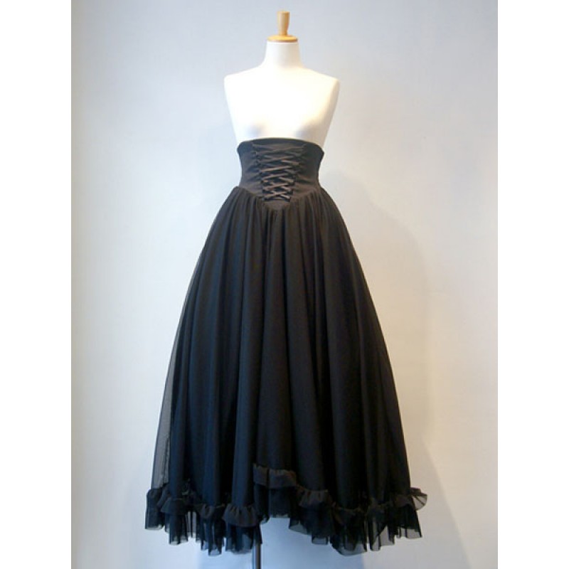 Gothic Lolita SK Tulle Pleated Ruffle Black Lolita Skirt Daily Casual Party Tea Party