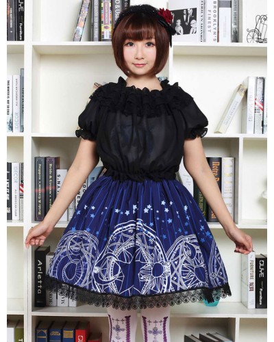 Blue Lolita Dress Cute Lolita Lace Skirt With Magic Circle Print Sweet Summer Daily Casual