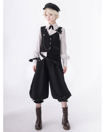 【Pre-sell】 Lolita Ouji Fashion Bloomers Black Ruffles Cropped Shorts Gothic