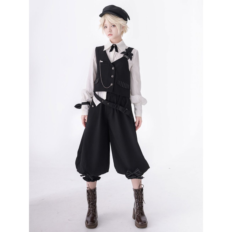 【Pre-sell】 Lolita Ouji Fashion Bloomers Black Ruffles Cropped Shorts Gothic