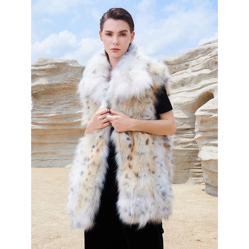 Faux Fur Coats For Women Sleeveless Animal Print Oversized Winter Coat Faux Fur Coat