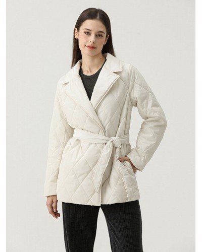 Women Puffer Coats White Wind-Proof Belted Winter Warm Outerwear 2023 Quilted Coat Street Wear Field Office  Career