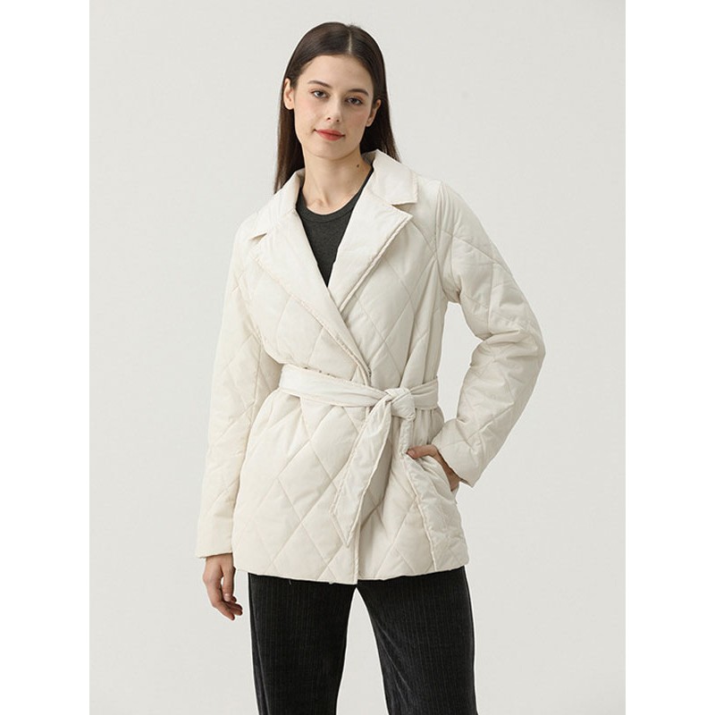 Women Puffer Coats White Wind-Proof Belted Winter Warm Outerwear 2023 Quilted Coat Street Wear Field Office  Career