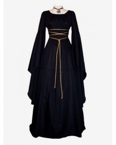 Women Black Vintage Costume Long Sleeves Maxi Dress 's Dress Carnival Sets Gothic