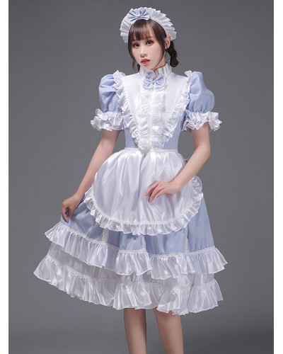 Women Light Sky Blue Retro Costumes 's Ruffles Polyester Dress Headwear Marie Antoinette Costume 18th Century Costume Tunic Vintage