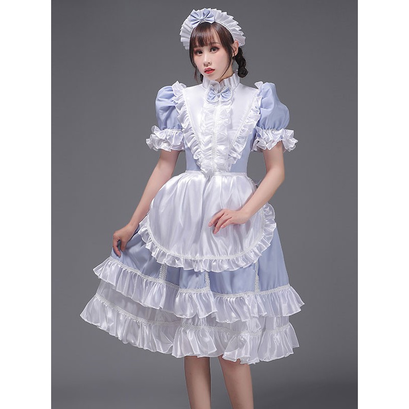 Women Light Sky Blue Retro Costumes 's Ruffles Polyester Dress Headwear Marie Antoinette Costume 18th Century Costume Tunic Vintage