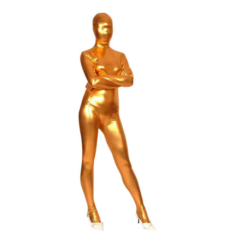 Unisex Morph Suit Golden Shiny Metallic Fabric Zentai Suit Full Body Suit Solid